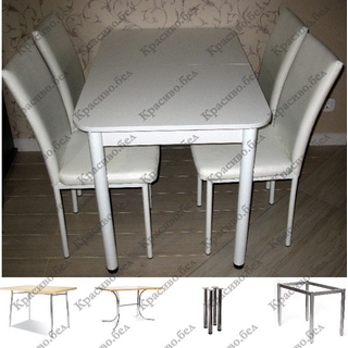 Обеденная группа. Стол прямоугольный со скосом "Белый" + 4 стула "Модель 95". Выбор размера и цвета. Обеденная группа. Стол прямоугольный со скосом "Белый" + 4 стула "Модель 95". Выбор размера и цвета.